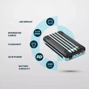 پاوربانک سولاردار ۱۶۰۰۰ میلی‌آمپر مولتی کابل پاورولوژی مدل PPBCHA70