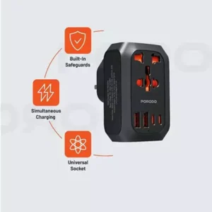 مبدل و شارژر یونیورسال پرودو مدل pd-fwch044uk-bk