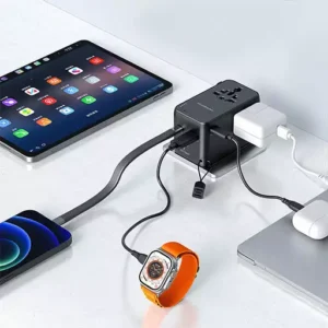 آداپتور یونیورسال مسافرتی ۲۵۰۰ وات به همراه پاوربانک ۴۰۰۰ میلی‌آمپرساعت پاورولوژ مدل PWCUQC054BK