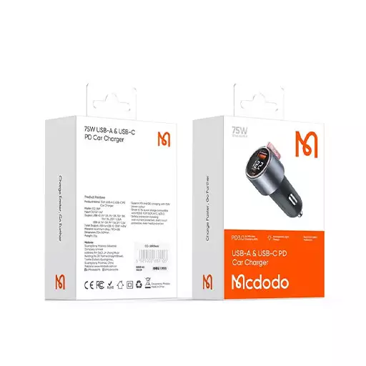 شارژر فندکی 2 پورت 75 وات مک دودو مدل CC-3690