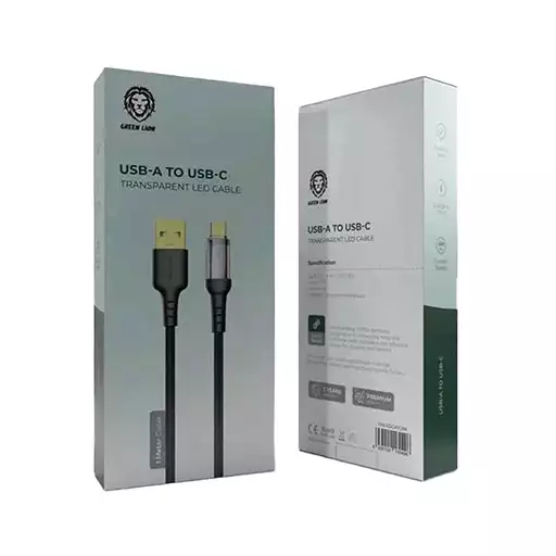 کابل شارژ کنفی تایپ سی به تایپ سی با نشانگر ال ای دی 60W گرین لاین 1 متری مدل GNLEDTC2TCBK