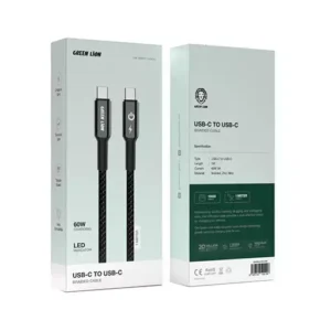 کابل شارژ کنفی تایپ سی به تایپ سی روکش کنفی 60W گرین لاین 1 متری مدل GNBRUC2UCBK