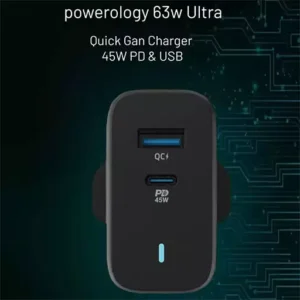شارژر دیواری فست شارژ 63 وات پاورولوژی به هم همراه کابل مدل PWCUQC004-C