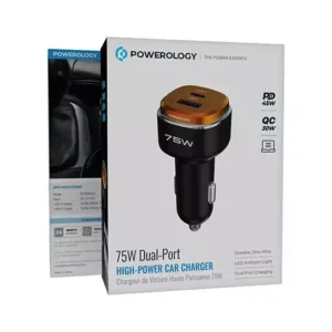 شارژر فندکی ۲ پورت 75 وات پاورولوژی مدل PCCSR024BKOG