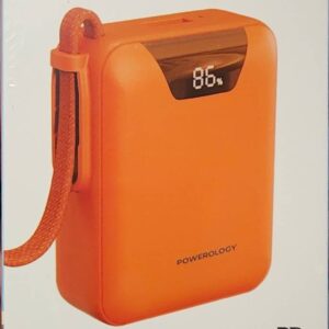 پاوربانک پاورولوژی York ظرفیت ۱۰۰۰۰ میلی‌آمپرساعت با کابل USB-C داخلی رنگ نارنجی